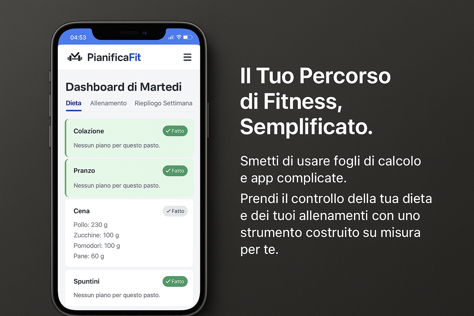 Screenshot del progetto PianificaFit